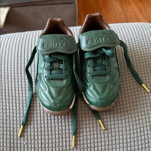 Puma Kids Green Leather Sneakers with Gold Lace Tips